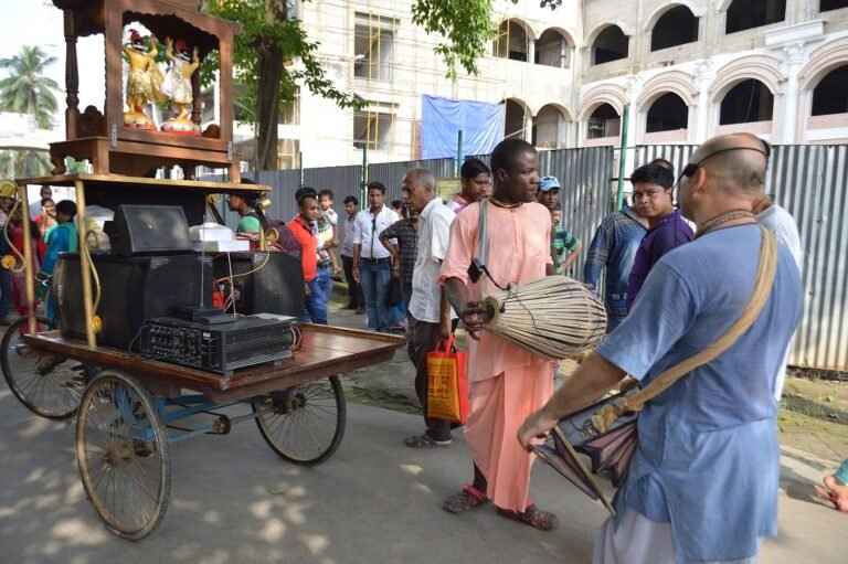 Harinama sankirtana procession at ISKCON Mayapur